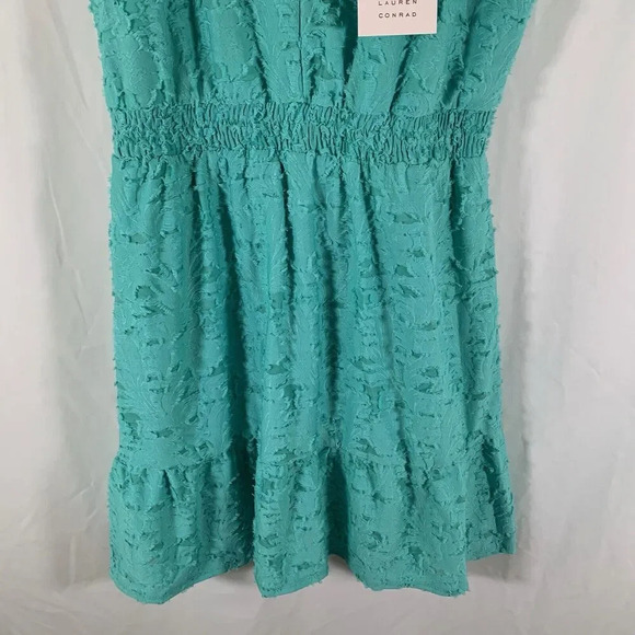 Lauren Conrad Mini Dress Women's Small Green Floral Tie Back Short Sleeve New - Picture 3 of 9